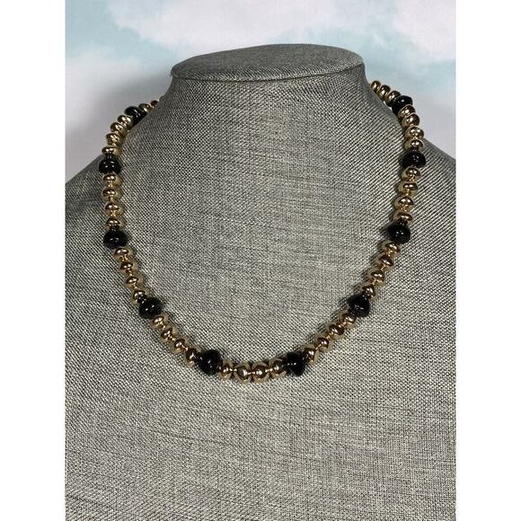 Francesca Visconti Gold Tone Black Acrylic Beads Link Necklace 20” - Picture 7 of 8
